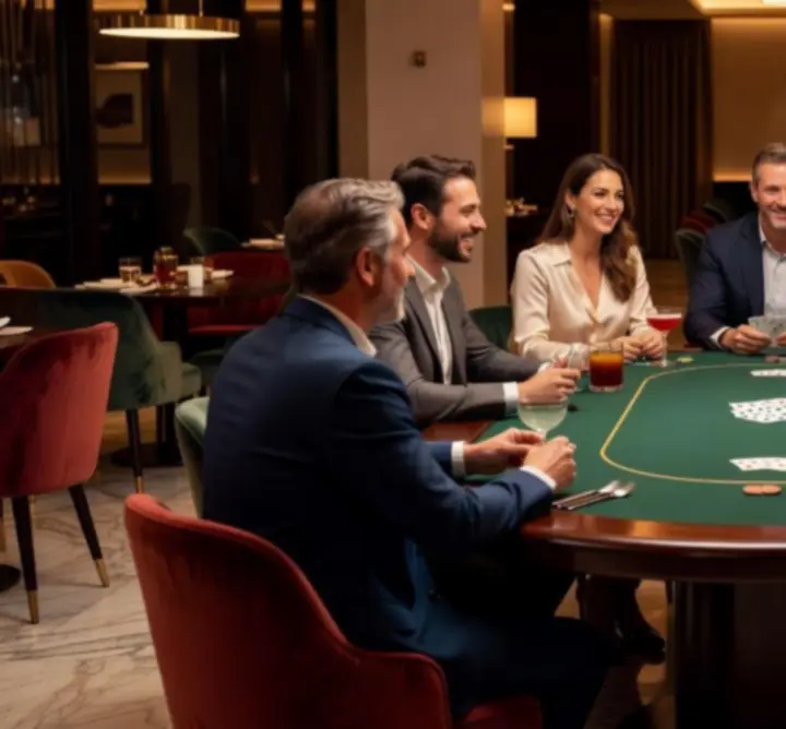 Skupina hostů hrající poker v salonku Czech Venue Hub