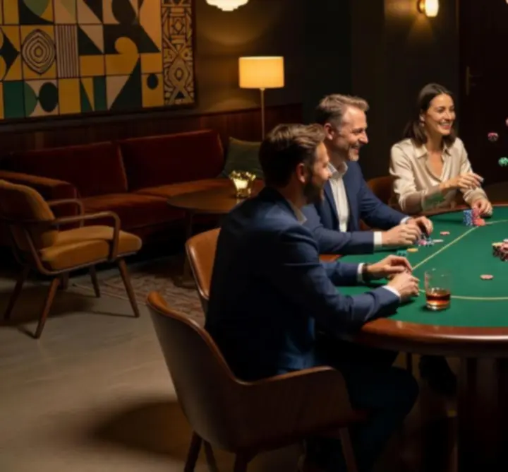 Pokerový stůl a hosté při večerním posezení v Czech Venue Hub